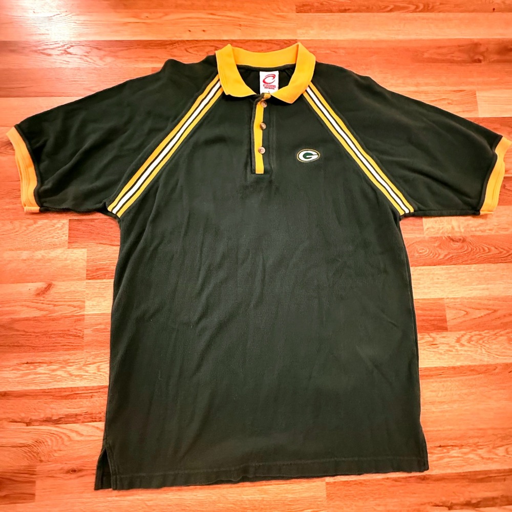 Vintage Green Bay Packers Cadre‎ Athletic Polo Shirt L Green Gold Cotton Retro
